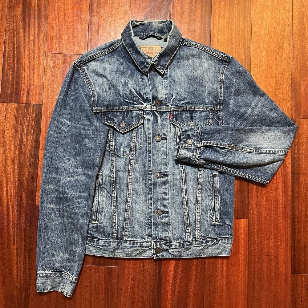 Levis 70589 Denim Trucker Jacket Men Adult Medium Blue Jean Fade Grunge Street